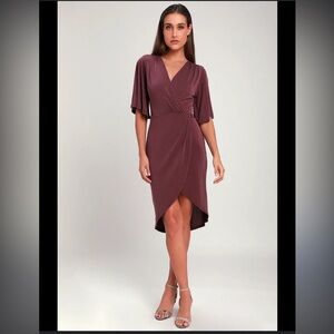 Lulus Short Flared Sleeve Burnt Coral Wrap Dress•Medium